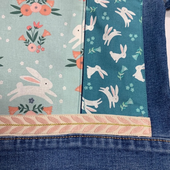 Old Navy Denim Jean Jacket Trucker Pink Aqua Blue Bunny Charm Crafted Girls Med - Picture 8 of 12